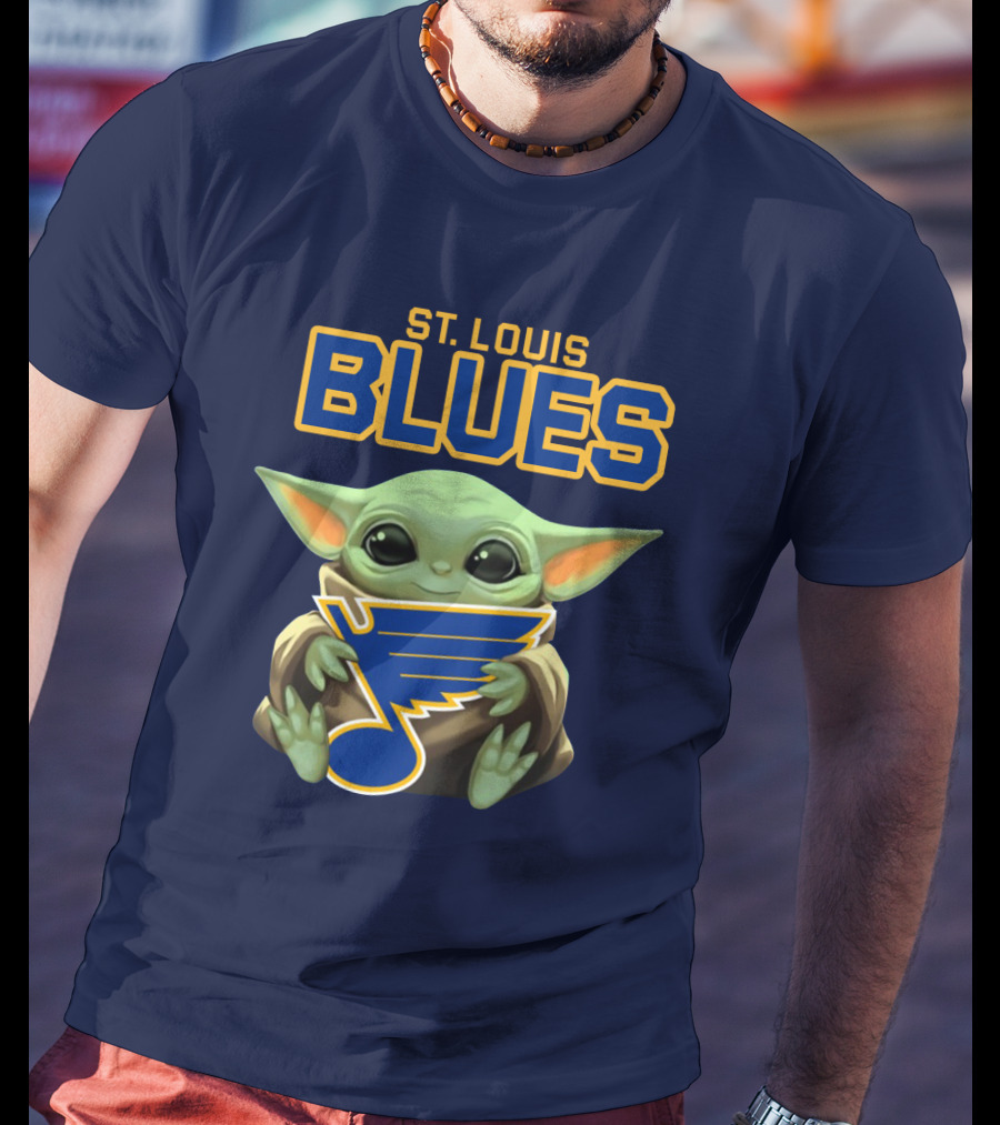 Baby Yoda Holding St Louis Blues T-Shirt