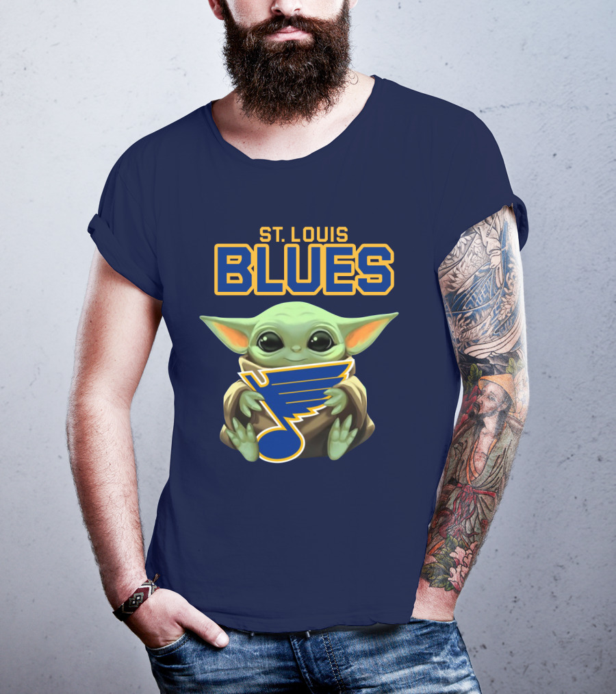 Baby Yoda Holding St Louis Blues T-Shirt