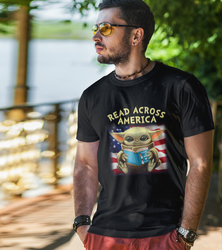 Read Across America Baby Yoda Cat In The Hat American Flag T-Shirt