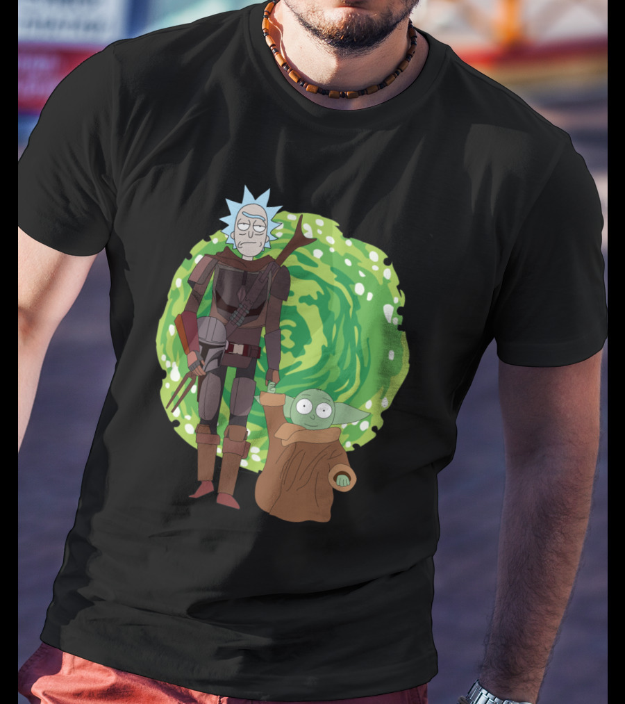 Rick Morty Mandalorian Yoda Portal Fusion T-Shirt