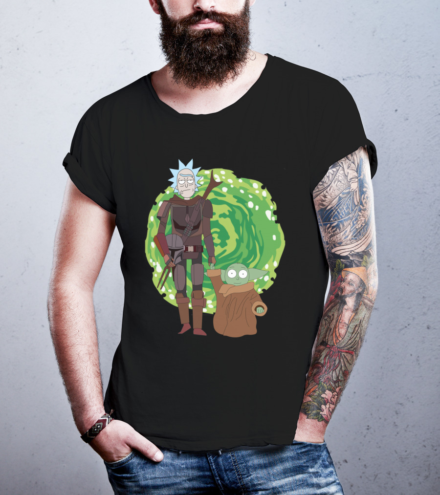 Rick Morty Mandalorian Yoda Portal Fusion T-Shirt