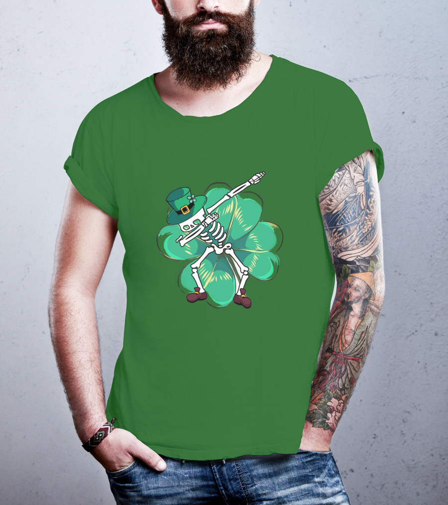 Dabbing Skeleton Leprechaun Shamrock St Patrick's Day T-Shirt