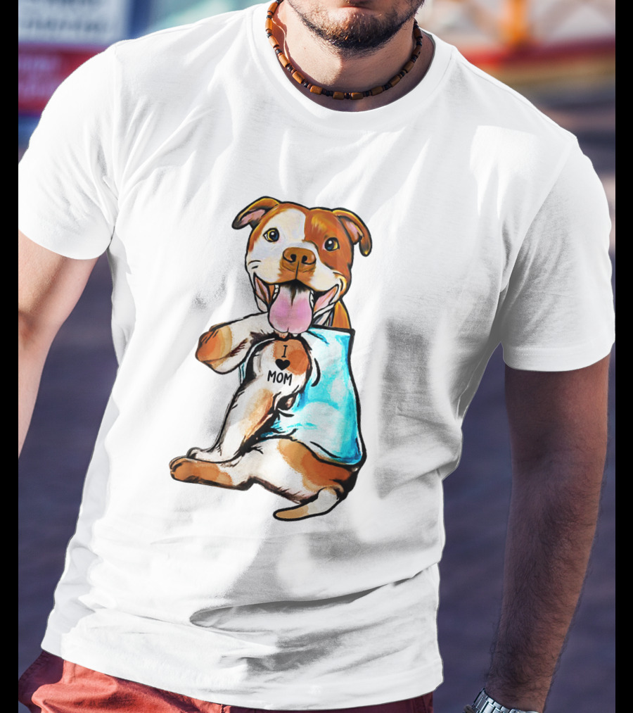 Pit Bull I Love Mom Heart Tattoo T-Shirt