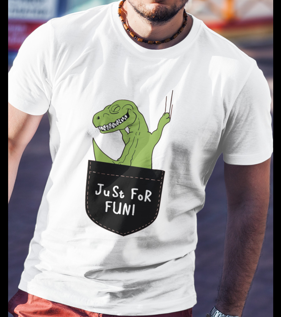 Just For Fun Dinosaur Sitting Inside A Pocket T-Shirt
