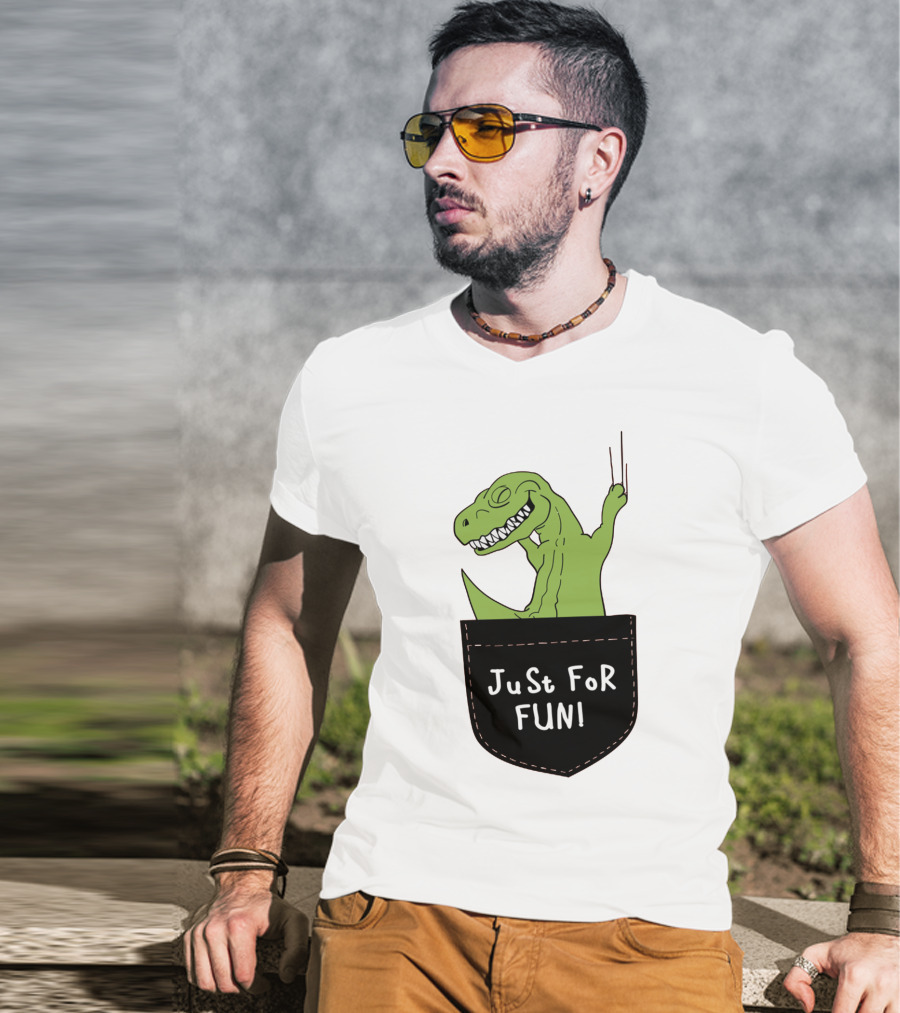Just For Fun Dinosaur Sitting Inside A Pocket T-Shirt