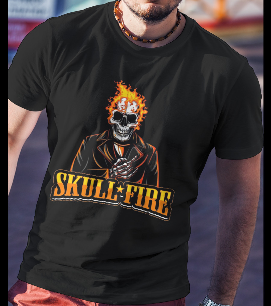 Skull Fire Flaming Skeleton In Dark Suit T-Shirt