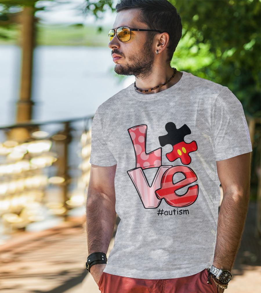 LOVE Autism #autism Puzzle Piece Mouse T-Shirt
