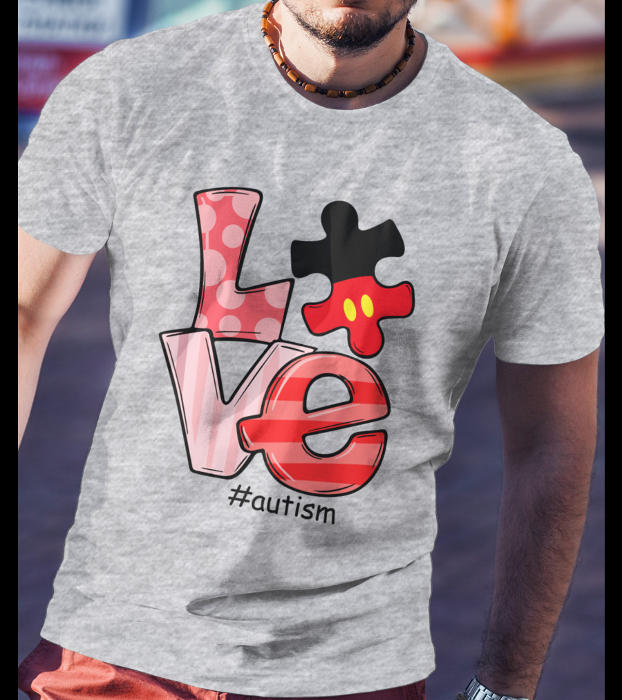 LOVE Autism #autism Puzzle Piece Mouse T-Shirt
