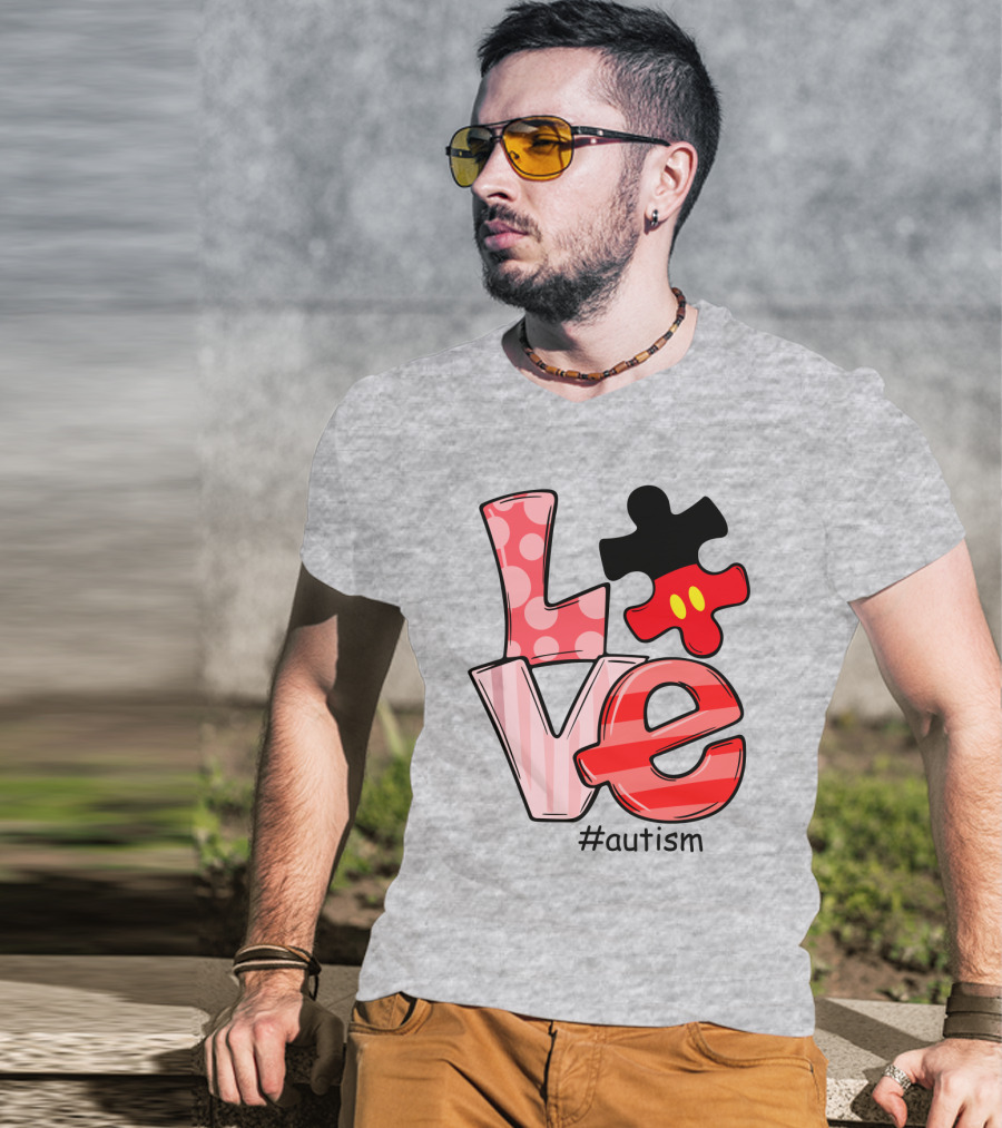 LOVE Autism #autism Puzzle Piece Mouse T-Shirt
