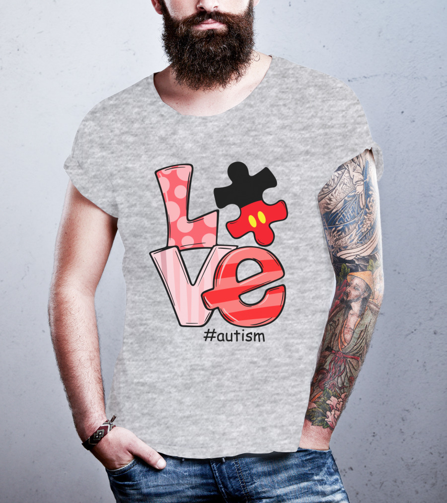 LOVE Autism #autism Puzzle Piece Mouse T-Shirt