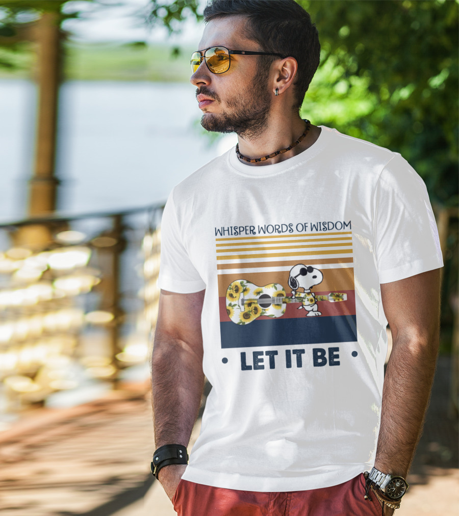 Snoopy Whisper Words Of Wisdom Let It Be Guitar Sunflowers T-Shirt