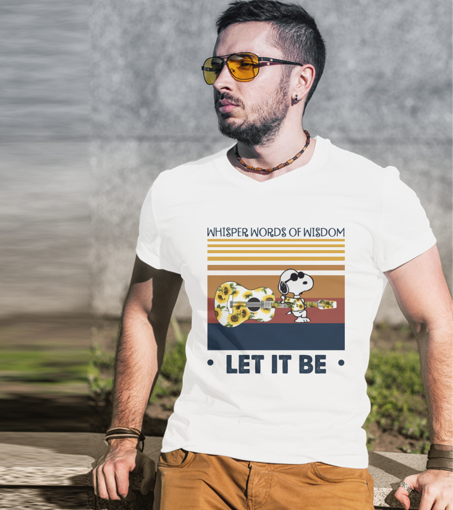 Snoopy Whisper Words Of Wisdom Let It Be Guitar Sunflowers T-Shirt