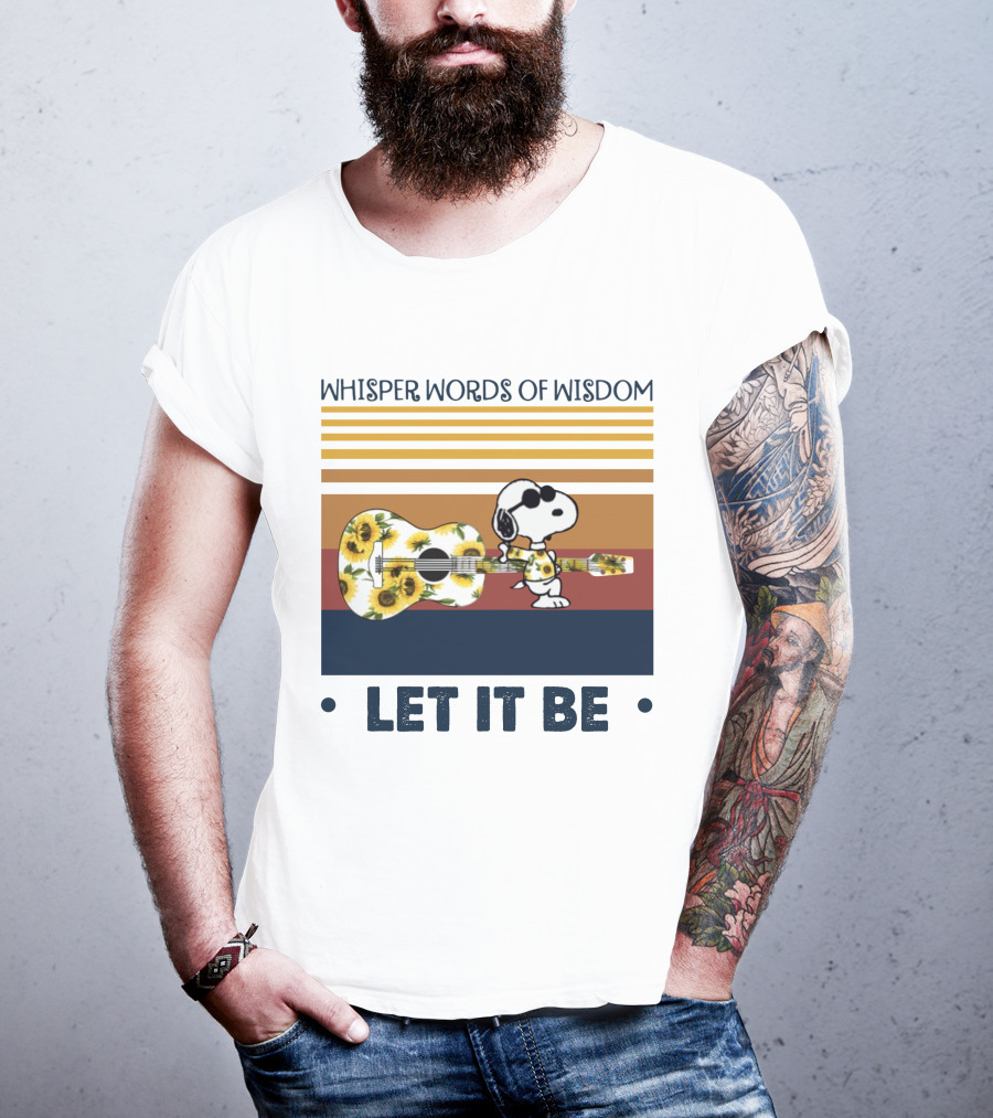 Snoopy Whisper Words Of Wisdom Let It Be Guitar Sunflowers T-Shirt