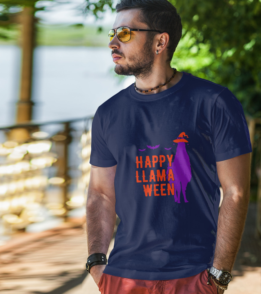 Happy Llamaween Llama Halloween Bat Witch Hat T-Shirt