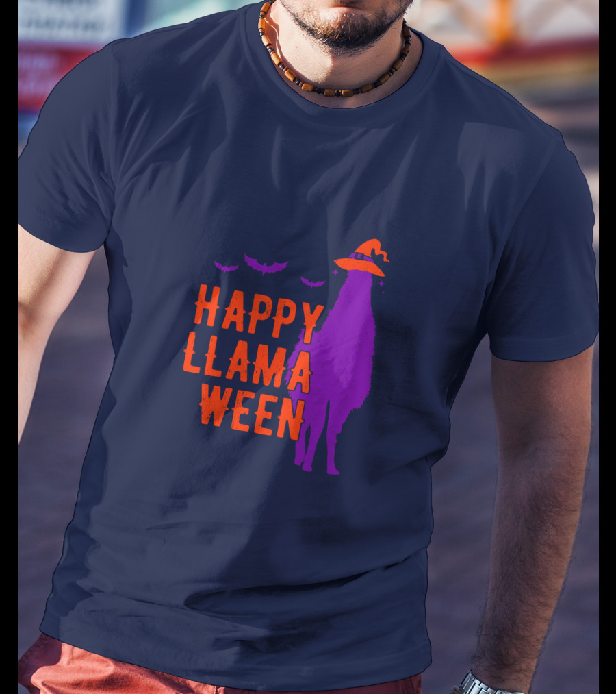 Happy Llamaween Llama Halloween Bat Witch Hat T-Shirt