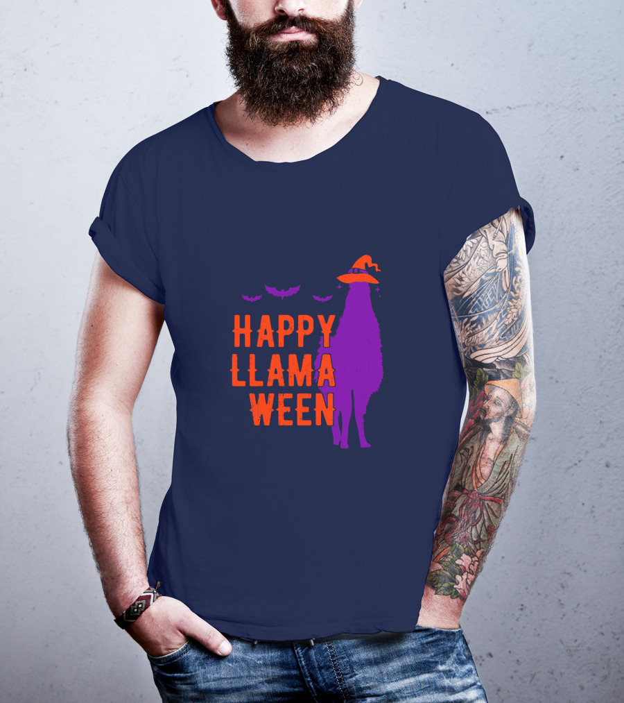 Happy Llamaween Llama Halloween Bat Witch Hat T-Shirt