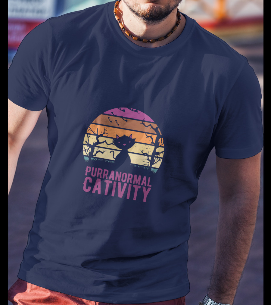 Purranormal Cativity Spooky Cat Silhouette With Bats And Trees T-Shirt