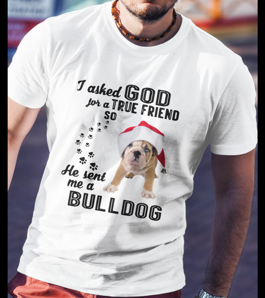 I Asked God For A True Friend So He Sent Me A Christmas Bulldog T-Shirt