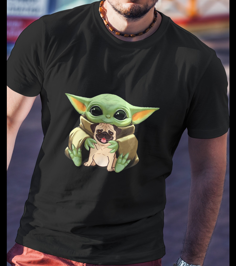 Baby Yoda Holding Pug Companion Cuteness T-Shirt
