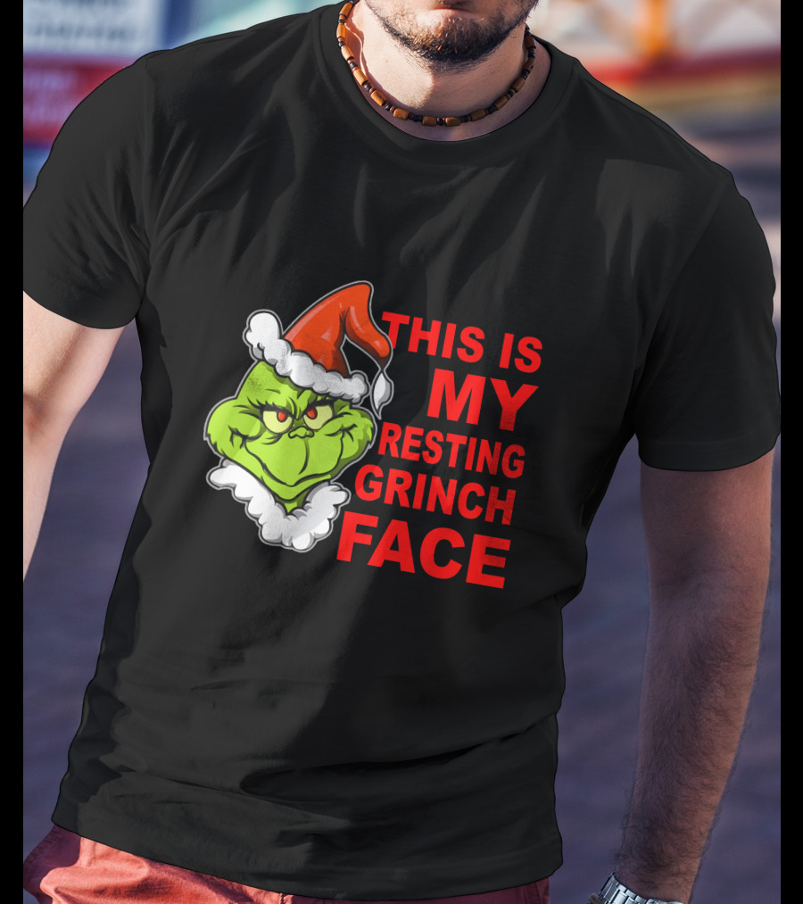This Is My Resting Grinch Face Santa Hat Grumpy Expression T-Shirt