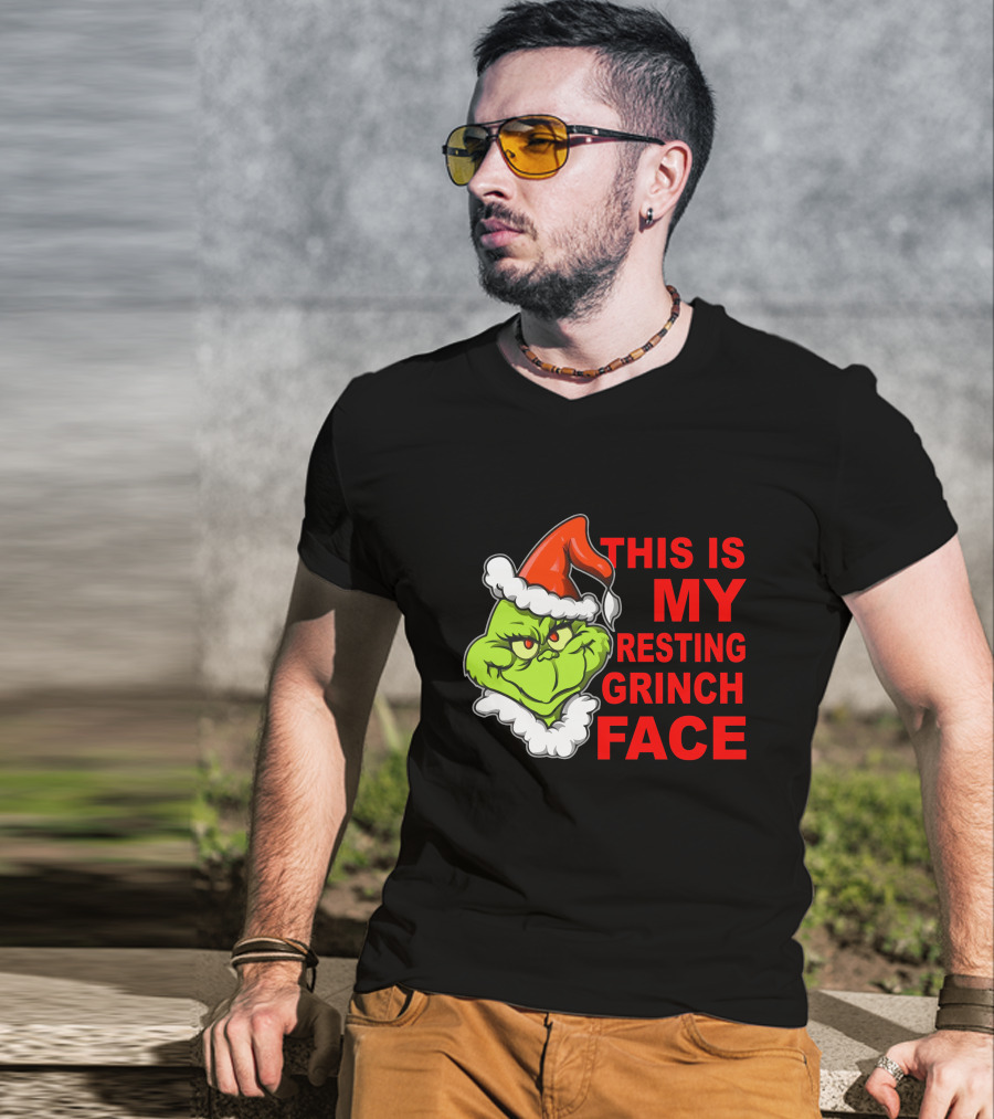 This Is My Resting Grinch Face Santa Hat Grumpy Expression T-Shirt