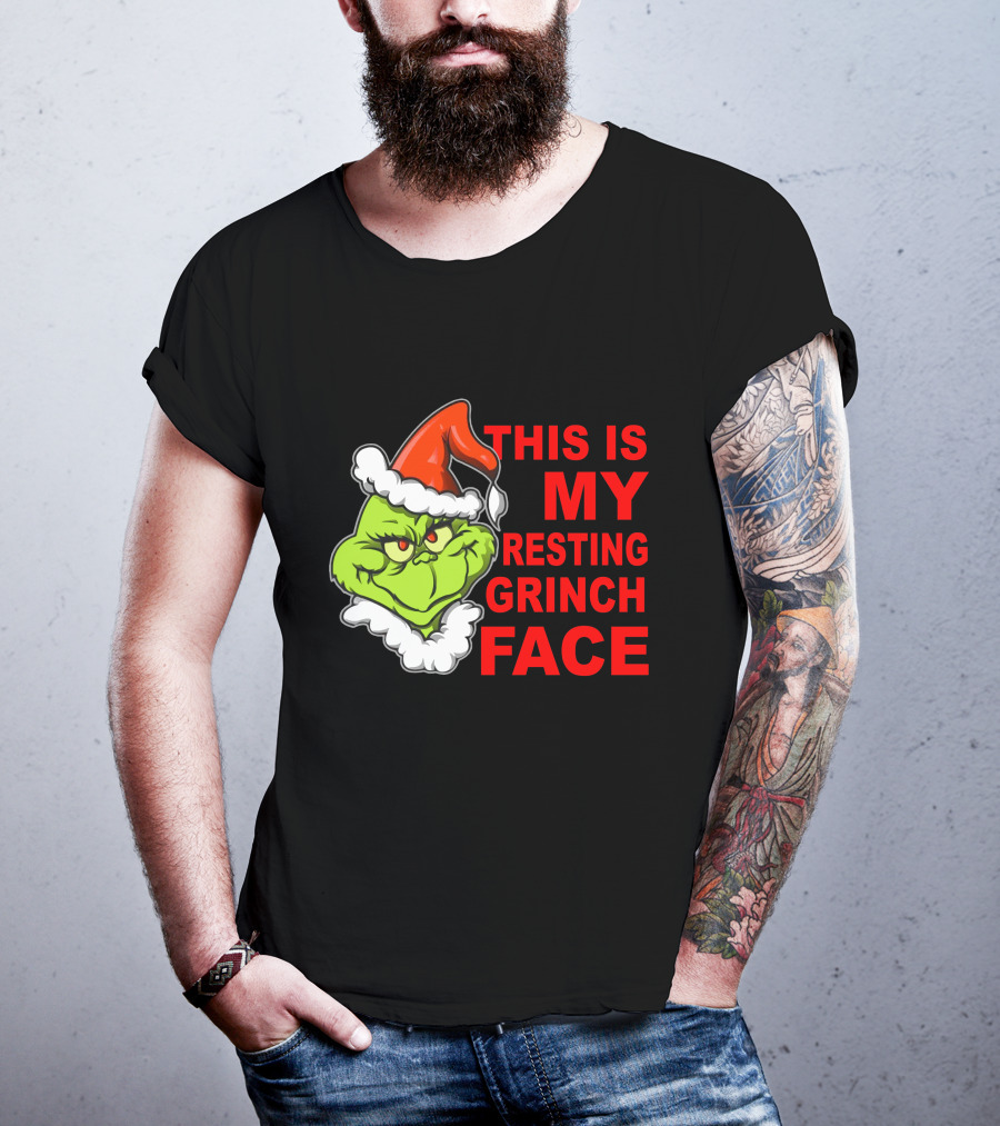 This Is My Resting Grinch Face Santa Hat Grumpy Expression T-Shirt
