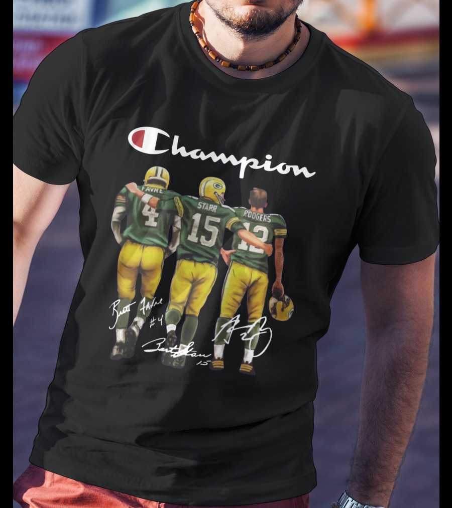 Champion Green Bay Packers Favre Starr Rodgers Signatures T-Shirt