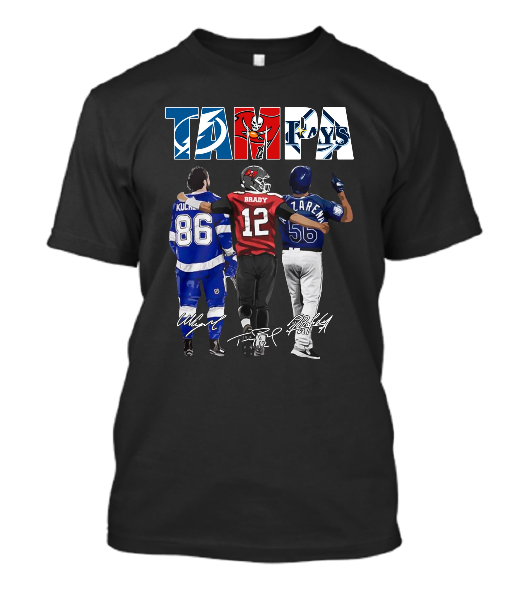 Tampa Bay Lightning Buccaneers Rays Kucherov Brady Jarena Signatures T-Shirt