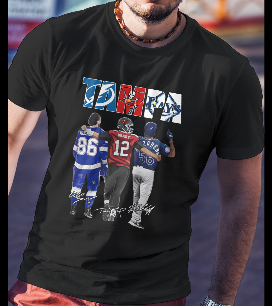 Tampa Bay Lightning Buccaneers Rays Kucherov Brady Jarena Signatures T-Shirt
