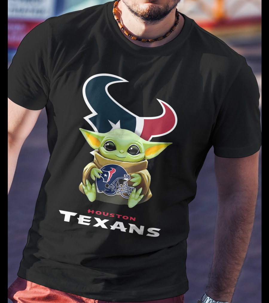 Baby Yoda With Houston Texans Helmet T-Shirt