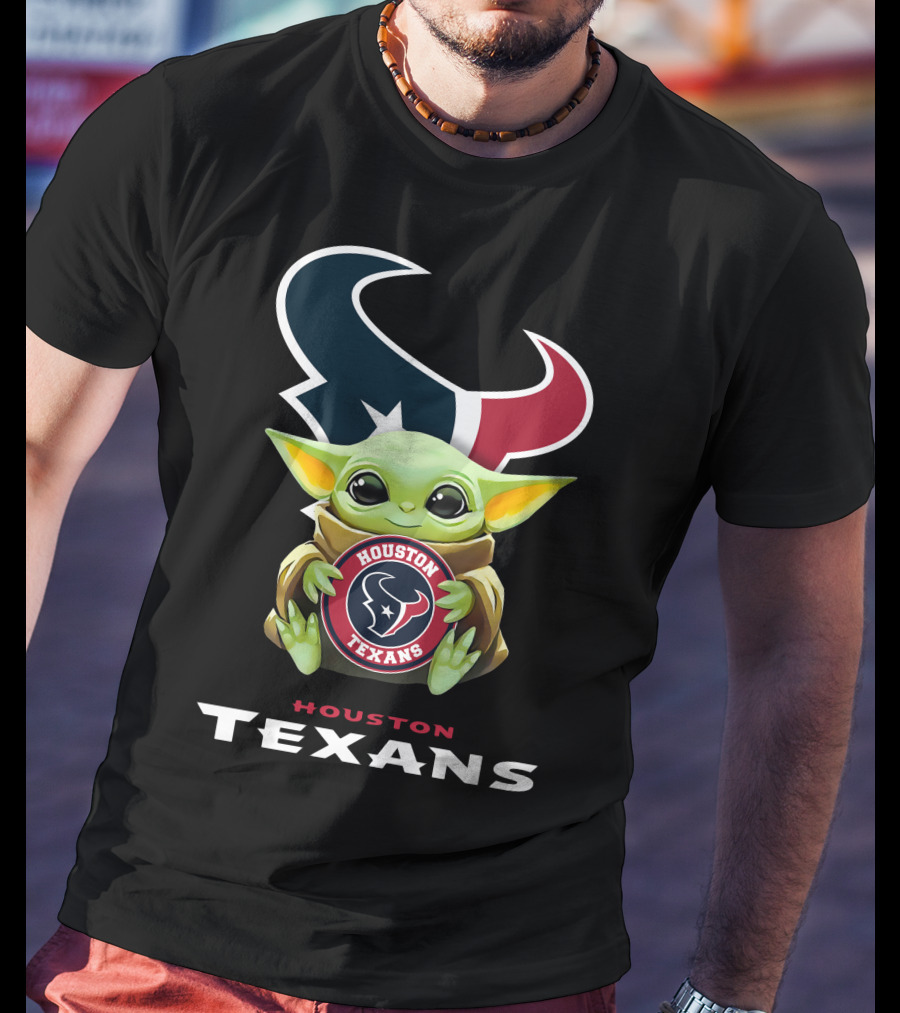 Baby Yoda Holding Houston Texans Logo Football Team Emblem T-Shirt