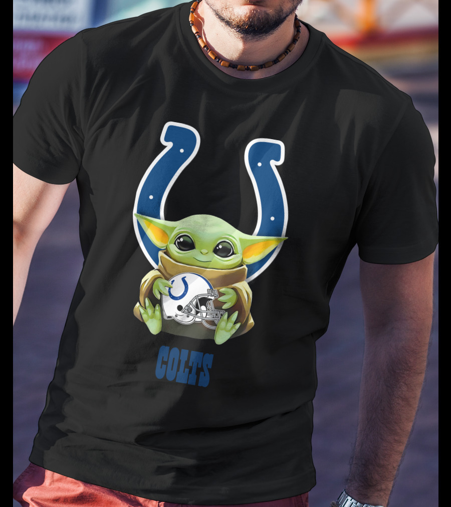 Baby Yoda Holding Indianapolis Colts Helmet With Team T-Shirt