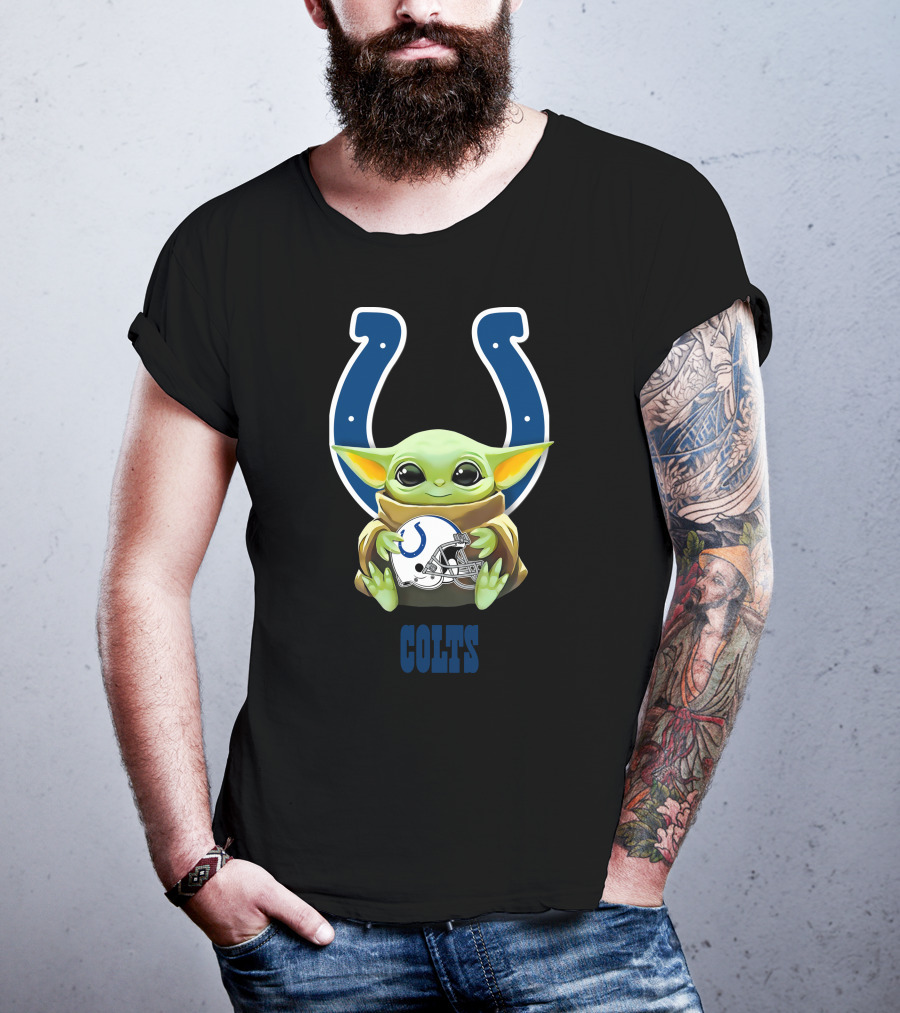 Baby Yoda Holding Indianapolis Colts Helmet With Team T-Shirt