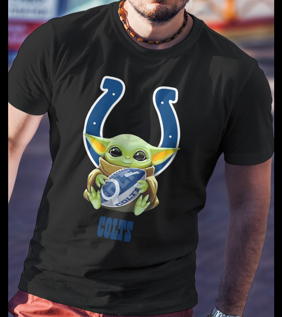 Baby Yoda Hugging Wilson Football With Indianapolis Colts T-Shirt
