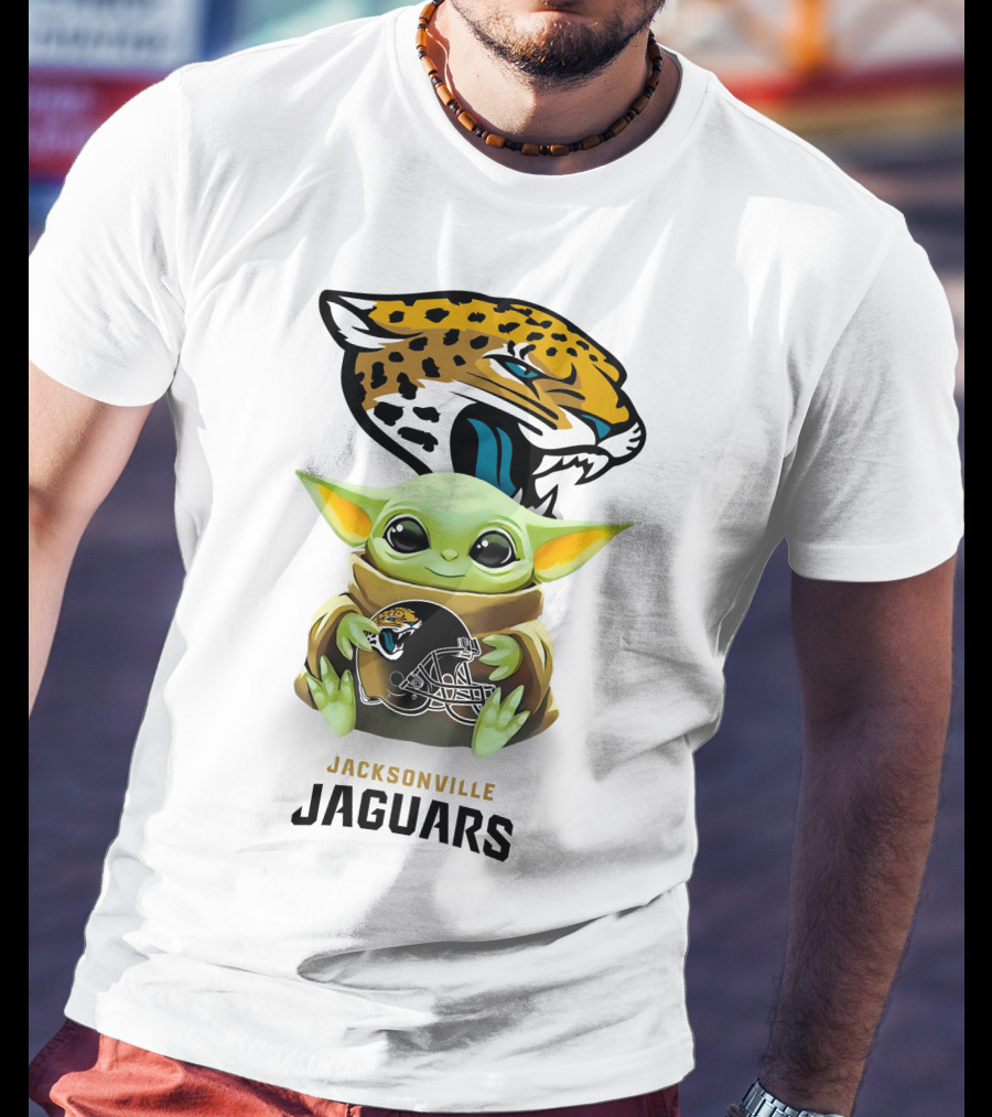 Baby Yoda Holding Jacksonville Jaguars Helmet With Team T-Shirt