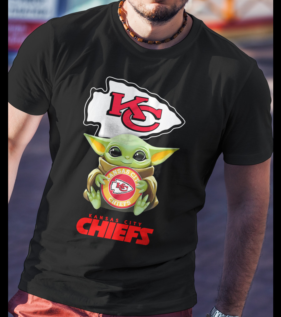 Baby Yoda Holding Kansas City Chiefs Emblem With KC T-Shirt