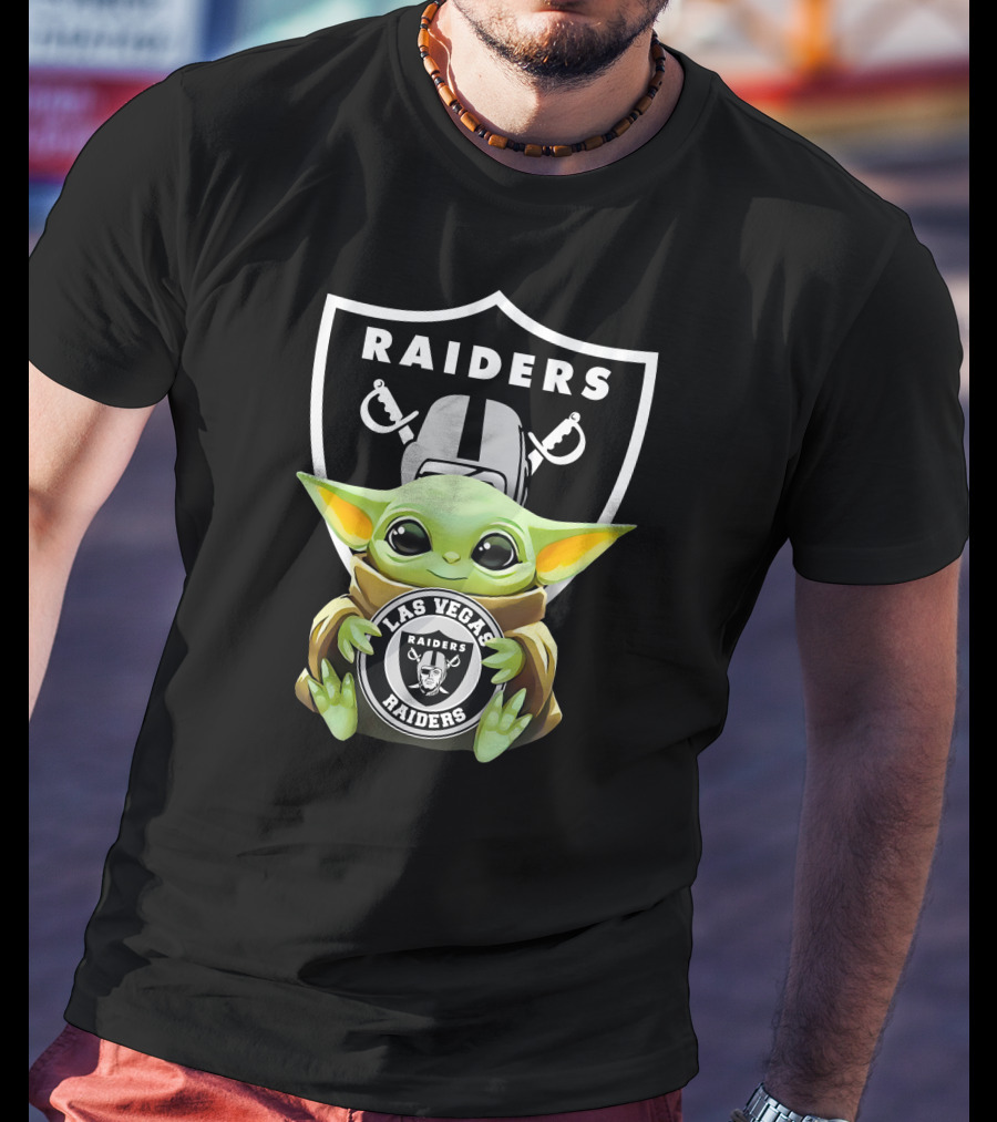 Baby Yoda Holding Las Vegas Raiders Emblem T-Shirt