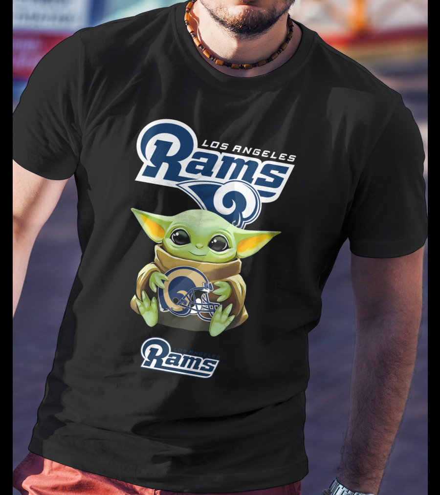 Baby Yoda Los Angeles Rams Hug Helmet T-Shirt