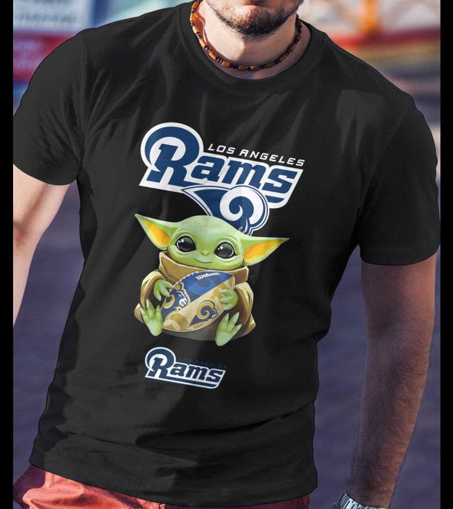Los Angeles Rams Baby Yoda Holding Football Fan T-Shirt