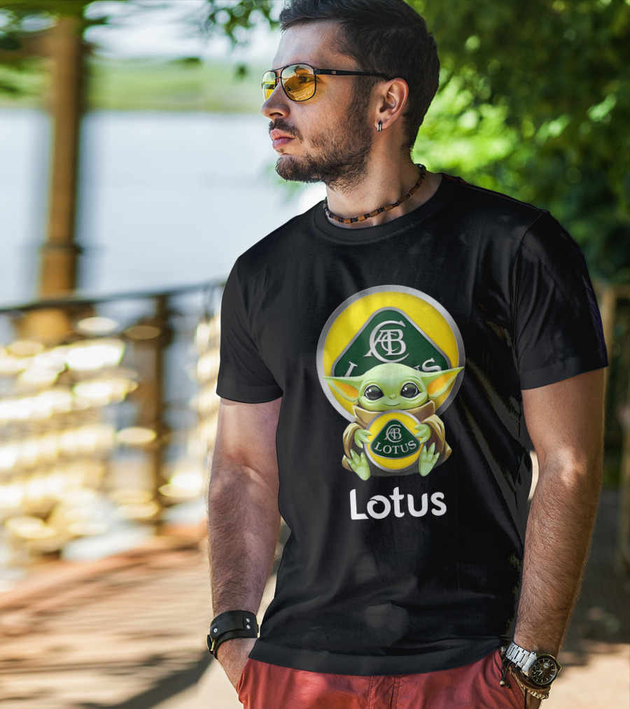 Baby Yoda Holding Lotus Cars Logo Acbc T-Shirt