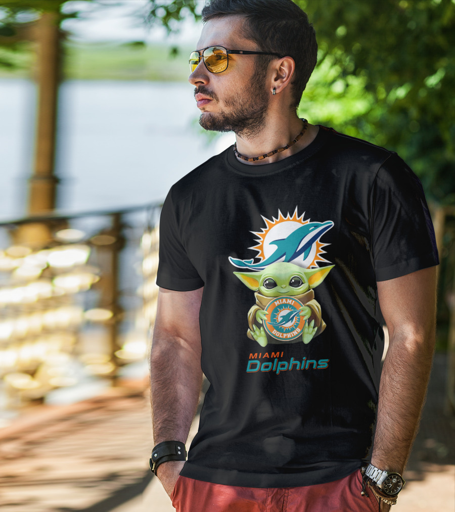 Baby Yoda Miami Dolphins Football Fandom Collaboration T-Shirt