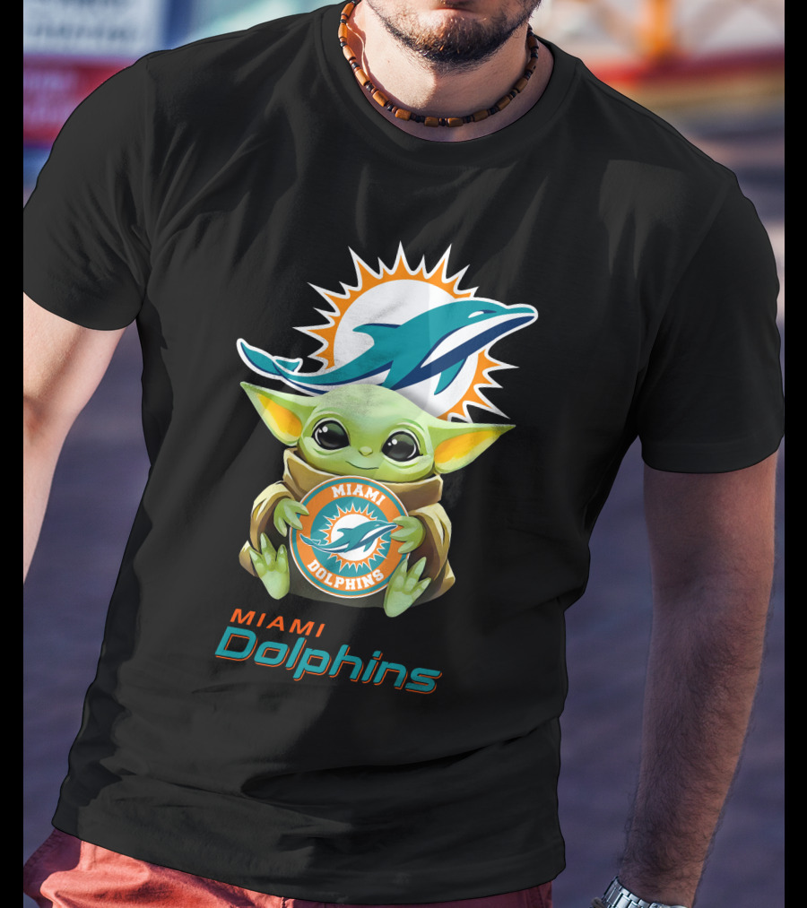 Baby Yoda Miami Dolphins Football Fandom Collaboration T-Shirt