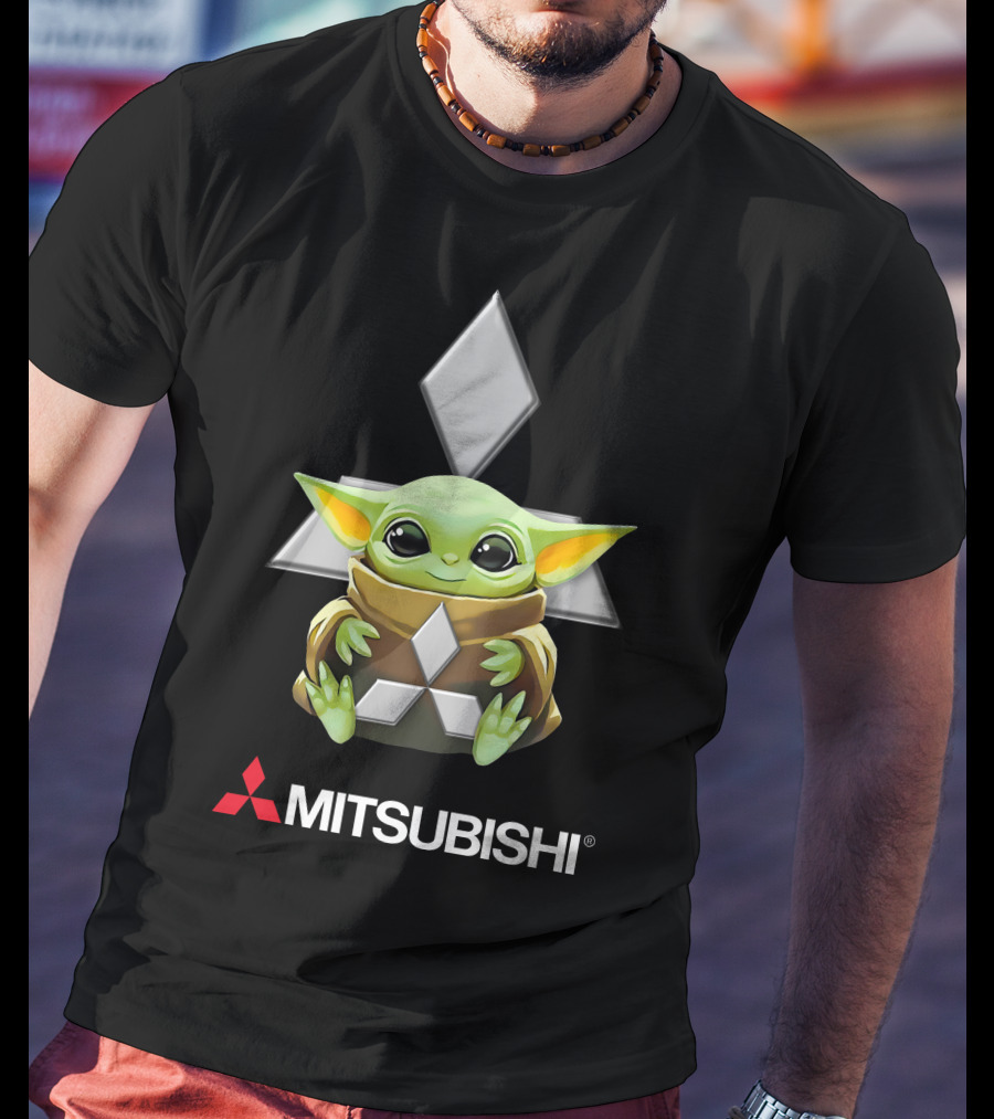 Baby Yoda Hugging Mitsubishi Logo Character T-Shirt