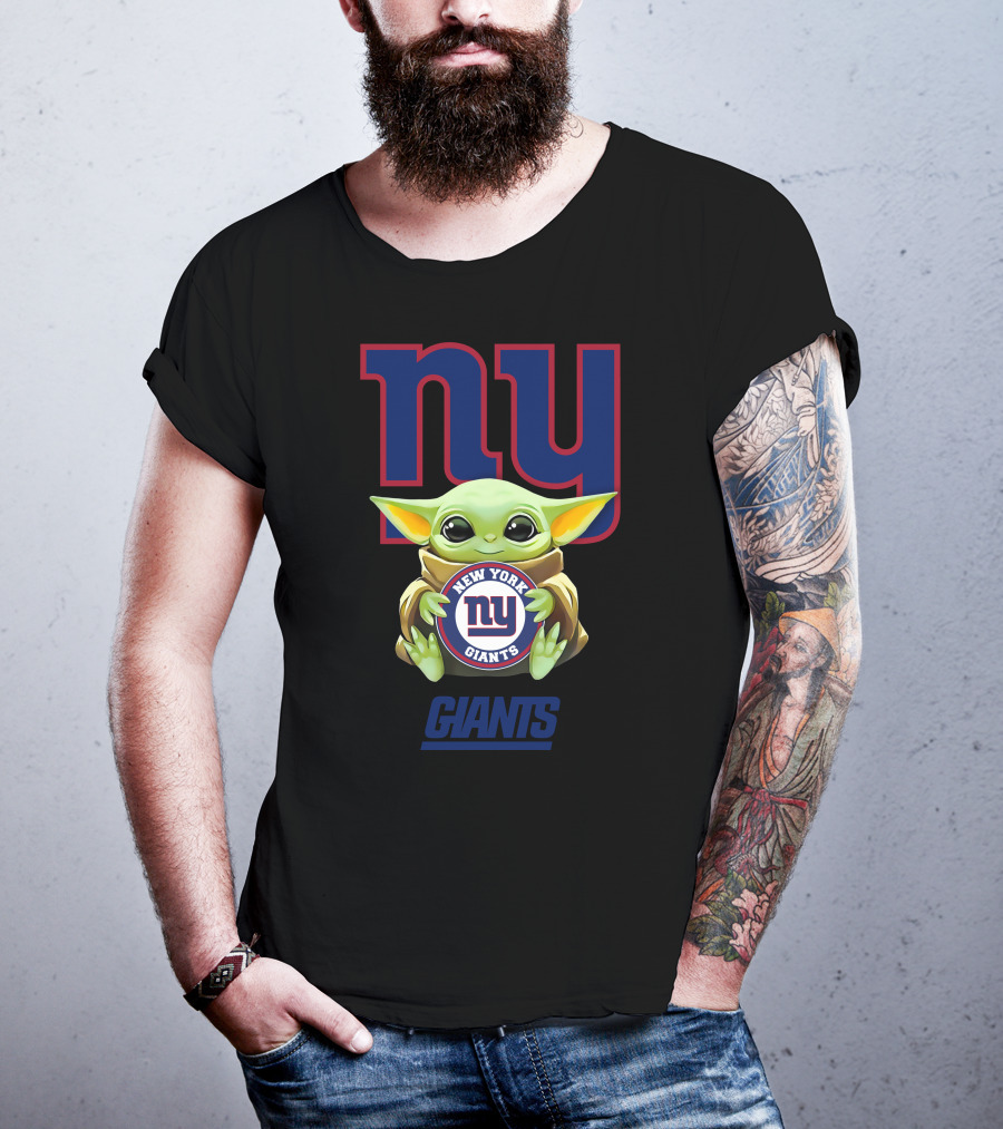 Baby Yoda Holding New York Giants Football Team T-Shirt