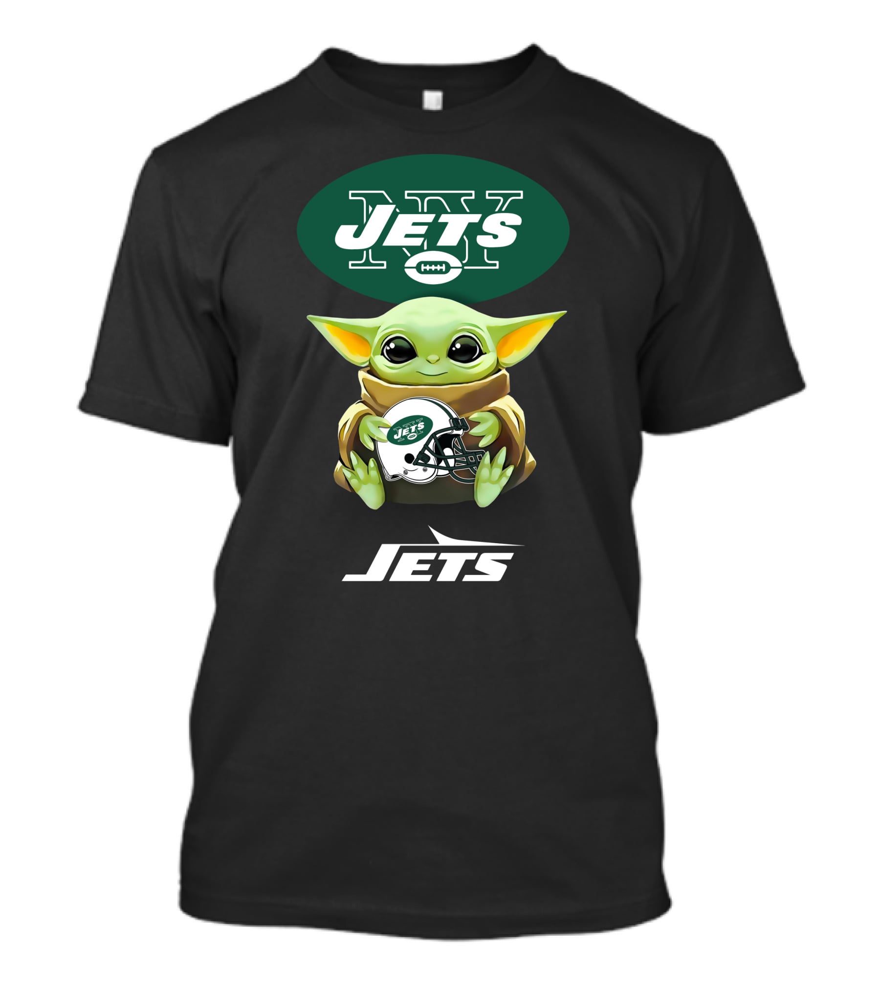 Baby Yoda Holding New York Jets NFL Helmet Football Fan T-Shirt