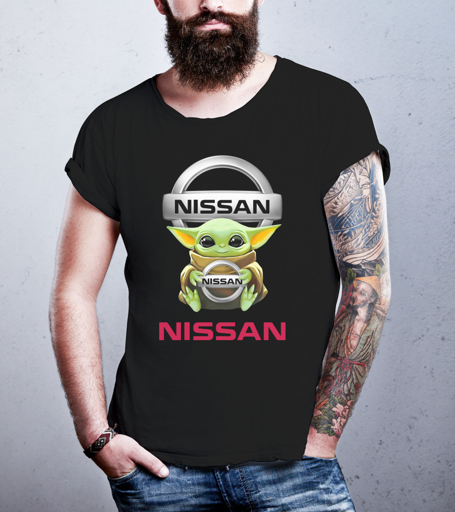 Nissan Logo With Baby Yoda Hugging Nissan Emblem T-Shirt