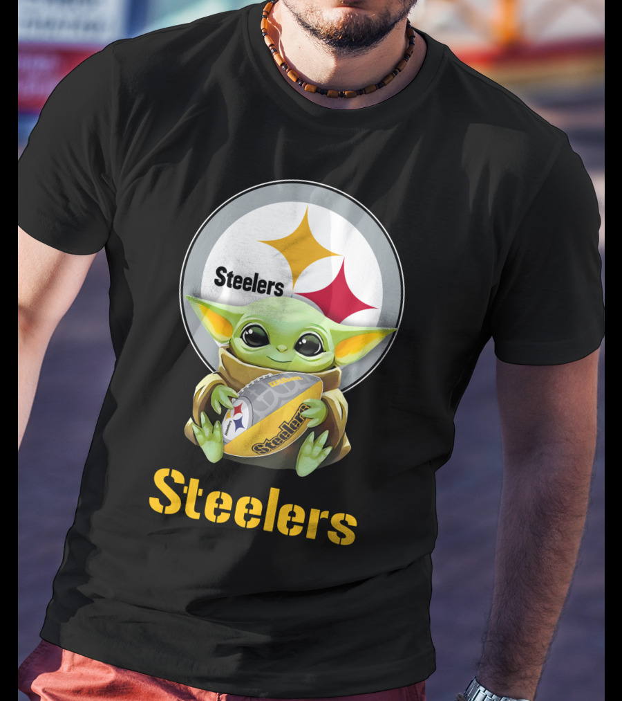 Star Wars Baby Yoda Hugging Pittsburgh Steelers Football T-Shirt