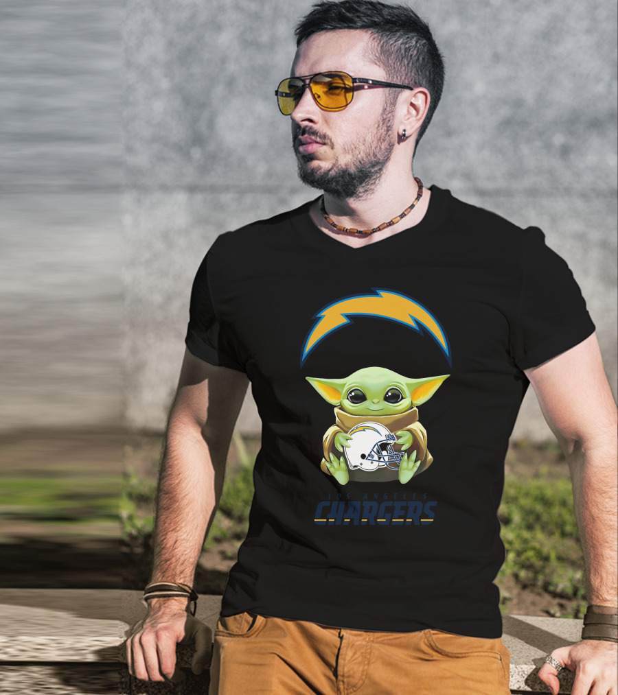 Baby Yoda Hug Los Angeles Chargers Helmet T-Shirt