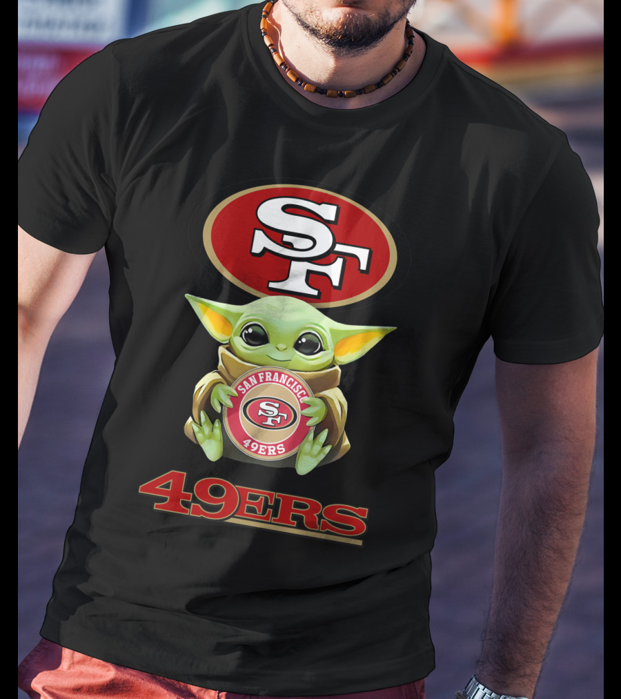 Baby Yoda Holding San Francisco 49ers Logo With Sf T-Shirt