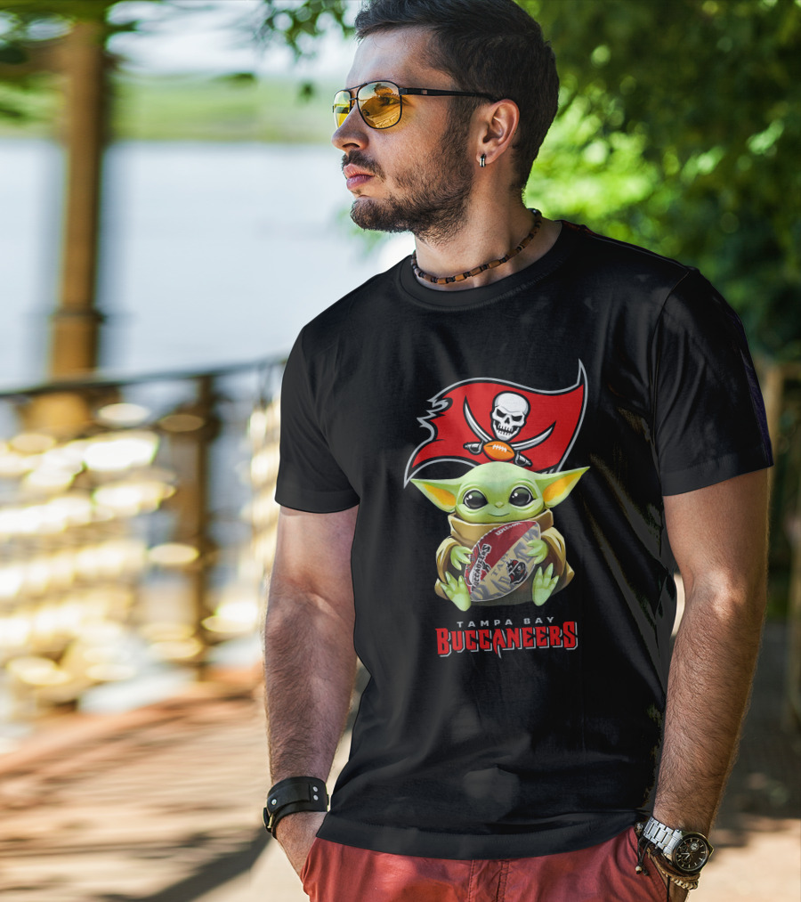 Baby Yoda Holding Tampa Bay Buccaneers Football With Team T-Shirt